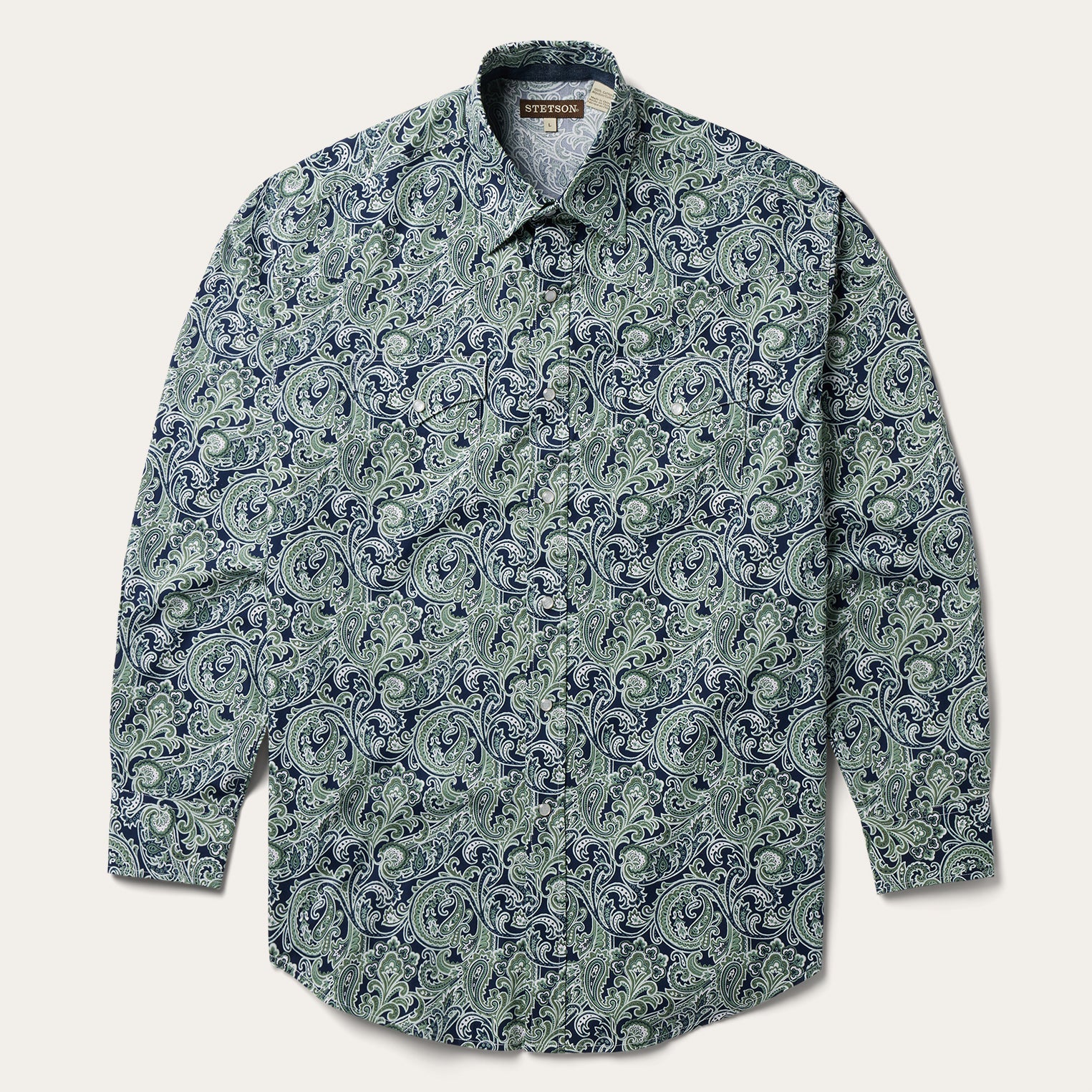 Greenspring Paisley Print Western Shirt Blue