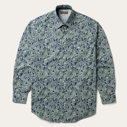 Greenspring Paisley Print Western Shirt Blue