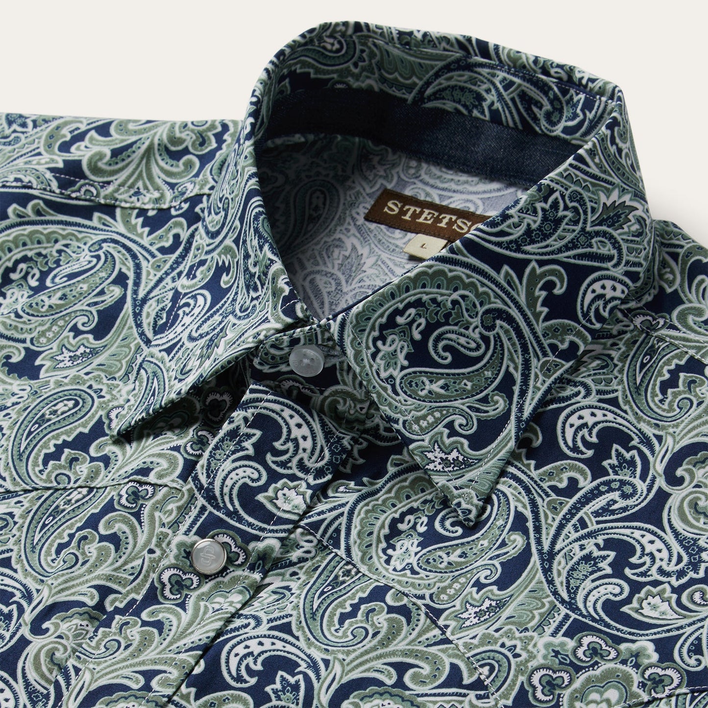 Greenspring Paisley Print Western Shirt Blue