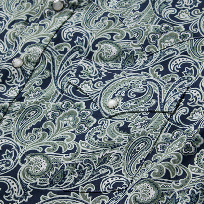Greenspring Paisley Print Western Shirt Blue