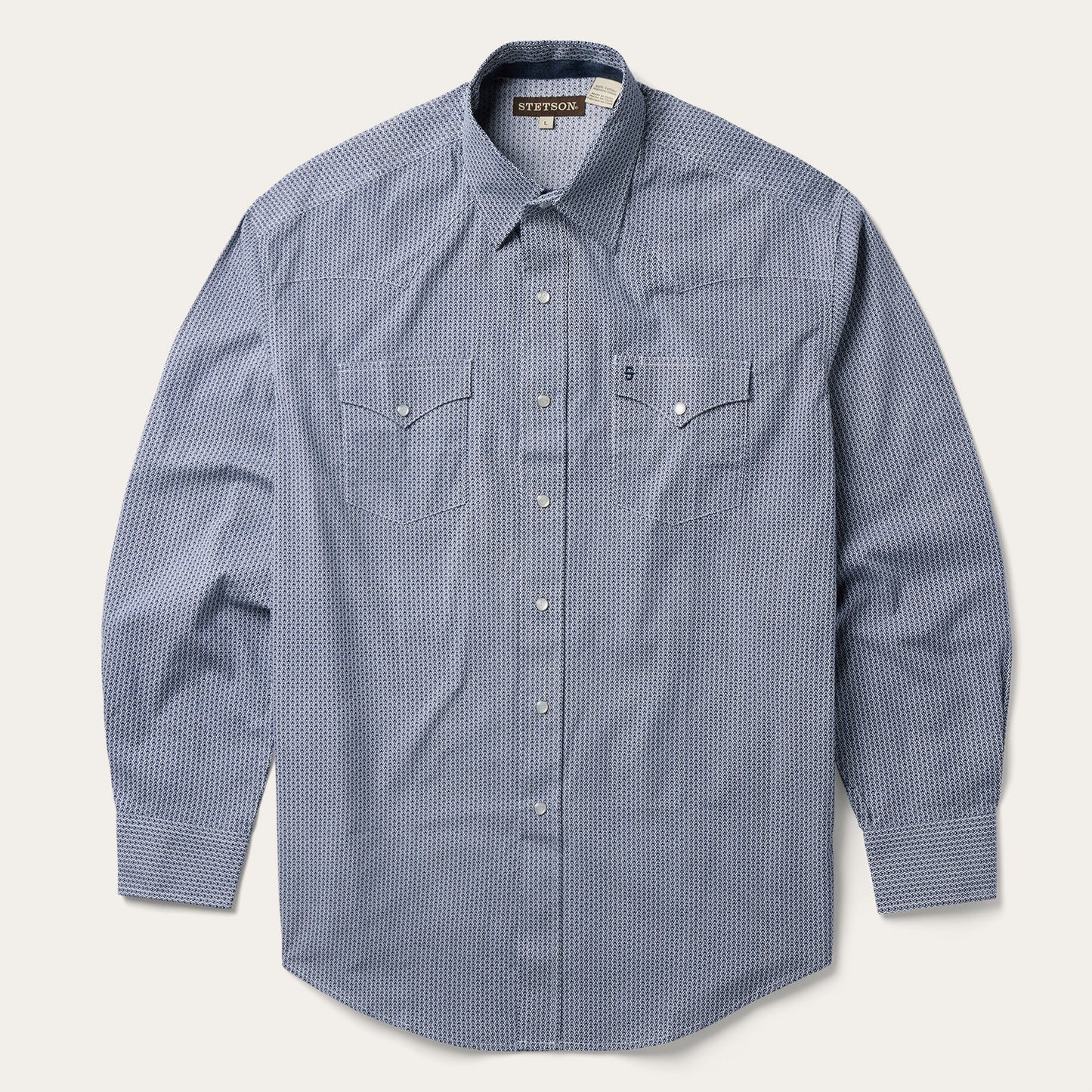 Blue Deco Geo Print Western Shirt Blue