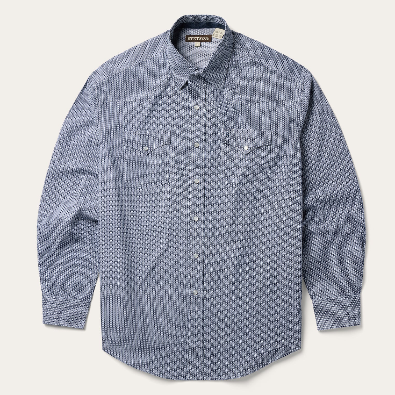Blue Deco Geo Print Western Shirt Blue