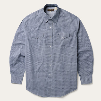 Blue Deco Geo Print Western Shirt Blue
