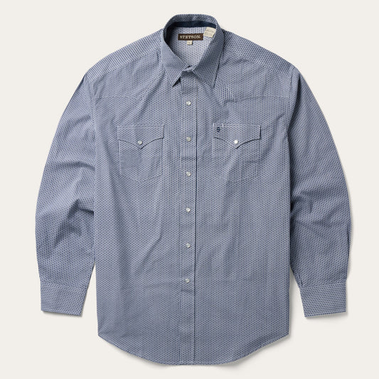 Blue Deco Geo Print Western Shirt Blue