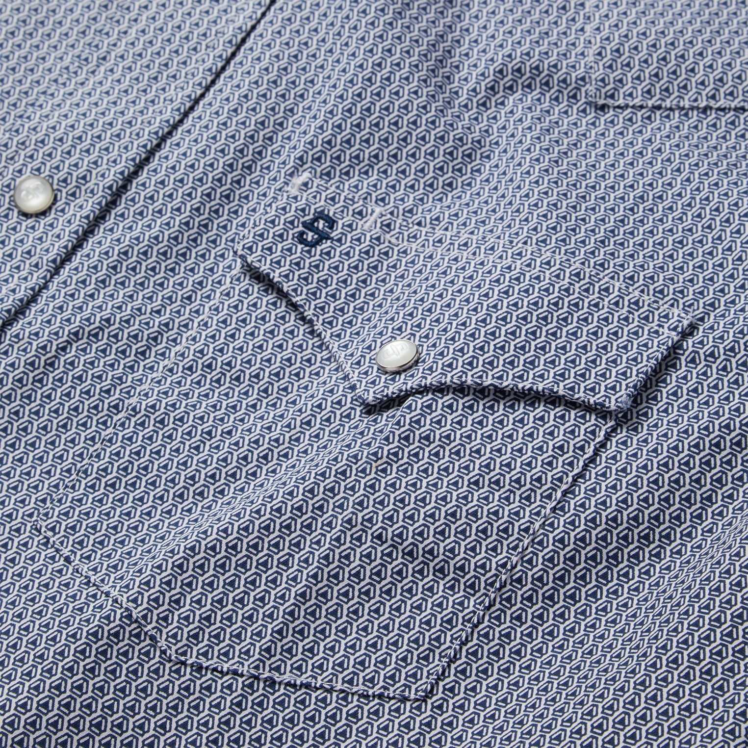 Blue Deco Geo Print Western Shirt Blue