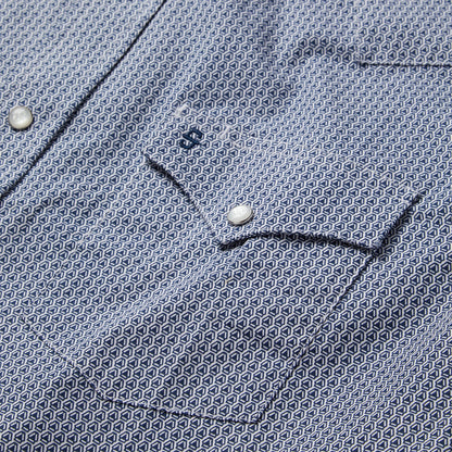 Blue Deco Geo Print Western Shirt Blue