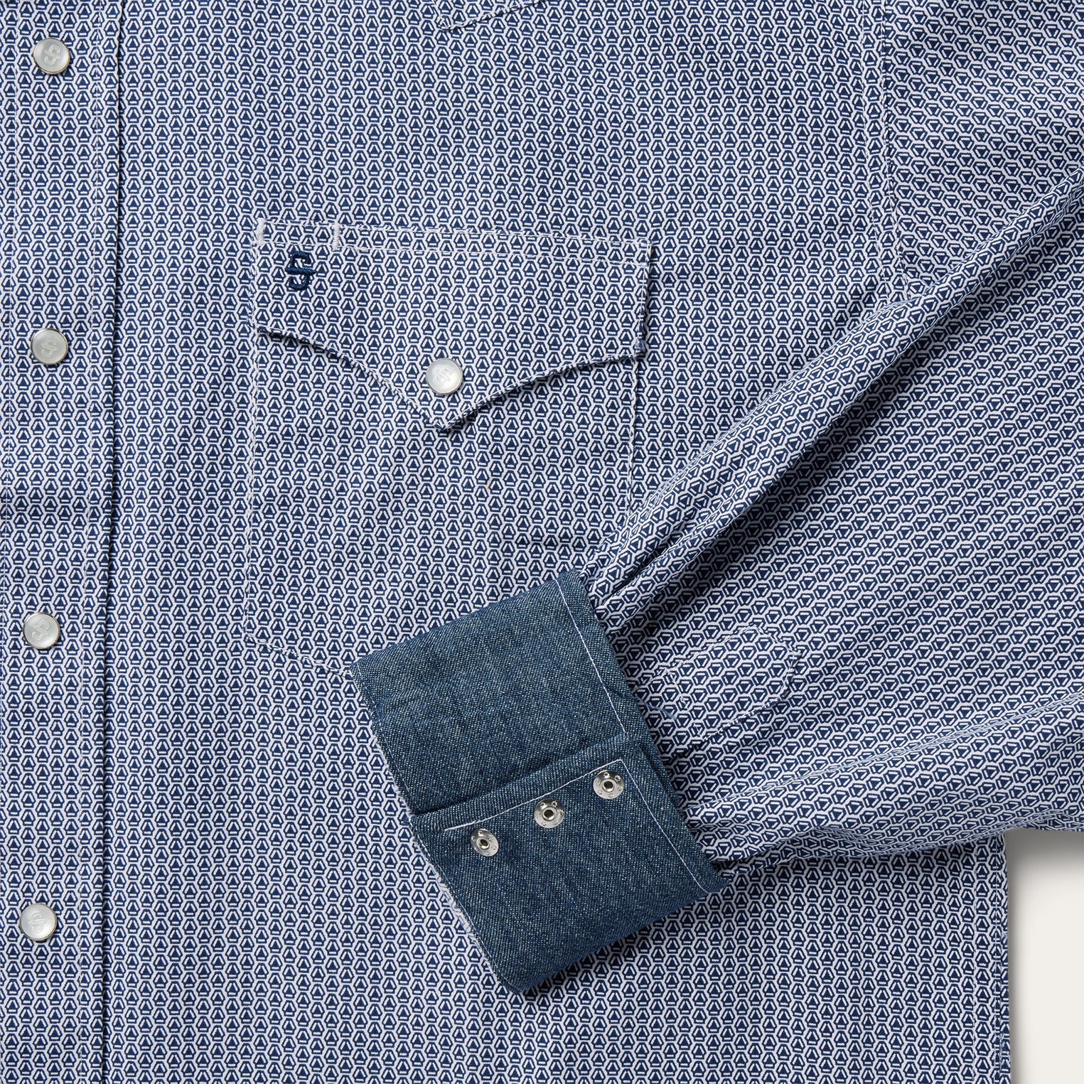 Blue Deco Geo Print Western Shirt Blue