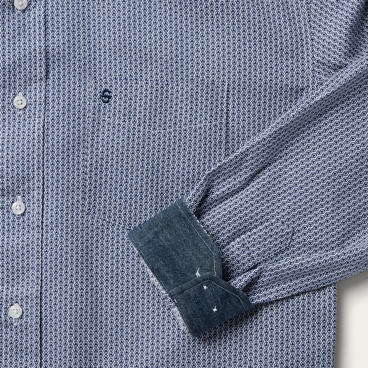 Blue Deco Geo Print Button Front Shirt Blue