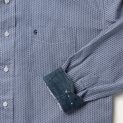 Blue Deco Geo Print Button Front Shirt Blue