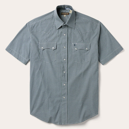 Circle Diamond Print Short Sleeve Western Shirt Green