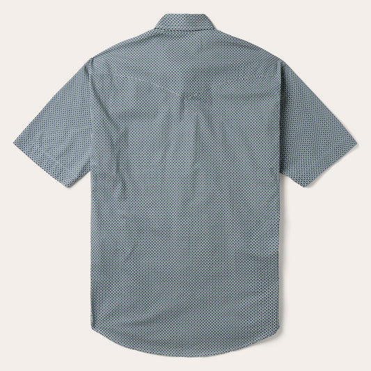 Circle Diamond Print Short Sleeve Western Shirt Green