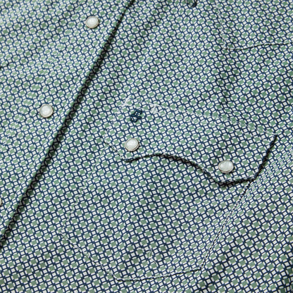 Circle Diamond Print Short Sleeve Western Shirt Green