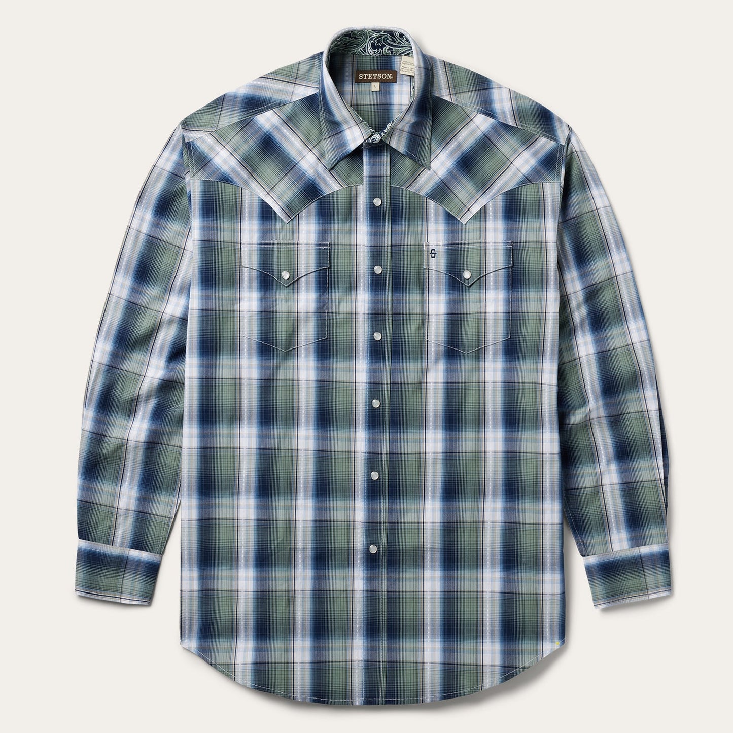 Lucky Diamond Plaid Western Shirt Green