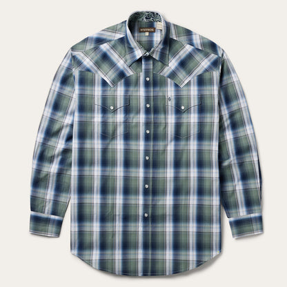 Lucky Diamond Plaid Western Shirt Green