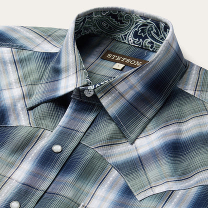 Lucky Diamond Plaid Western Shirt Green