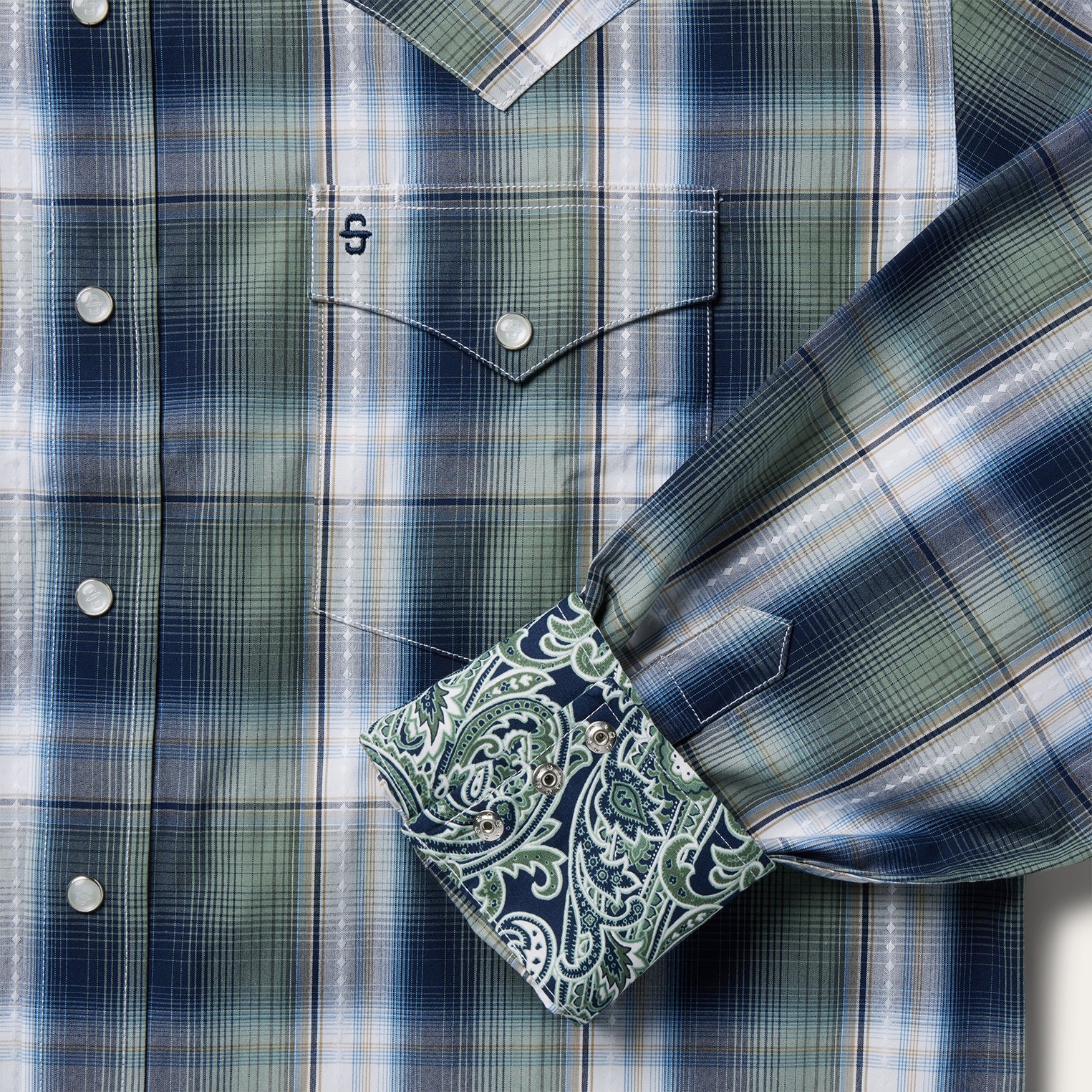 Lucky Diamond Plaid Western Shirt Green