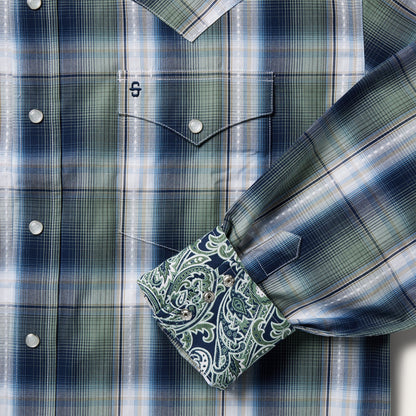 Lucky Diamond Plaid Western Shirt Green