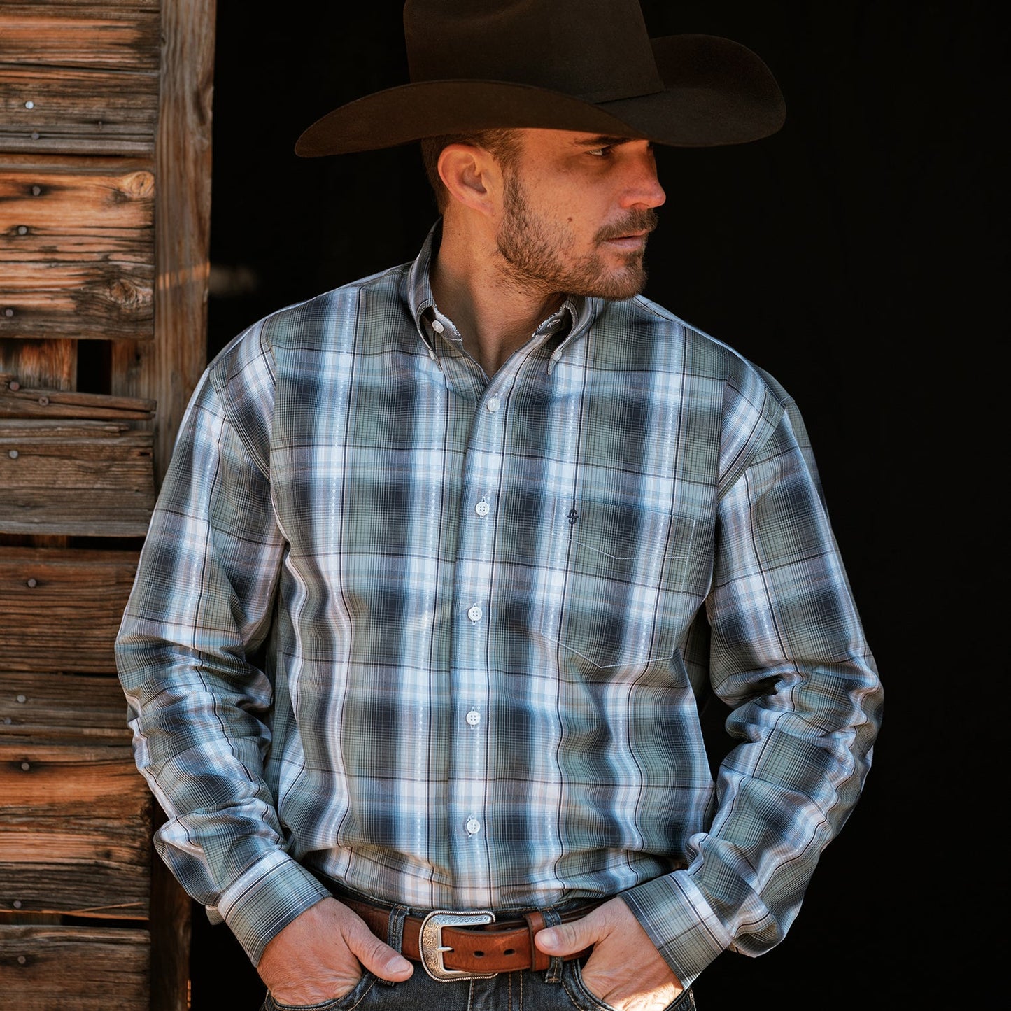 Lucky Diamond Plaid Button Front Shirt Green