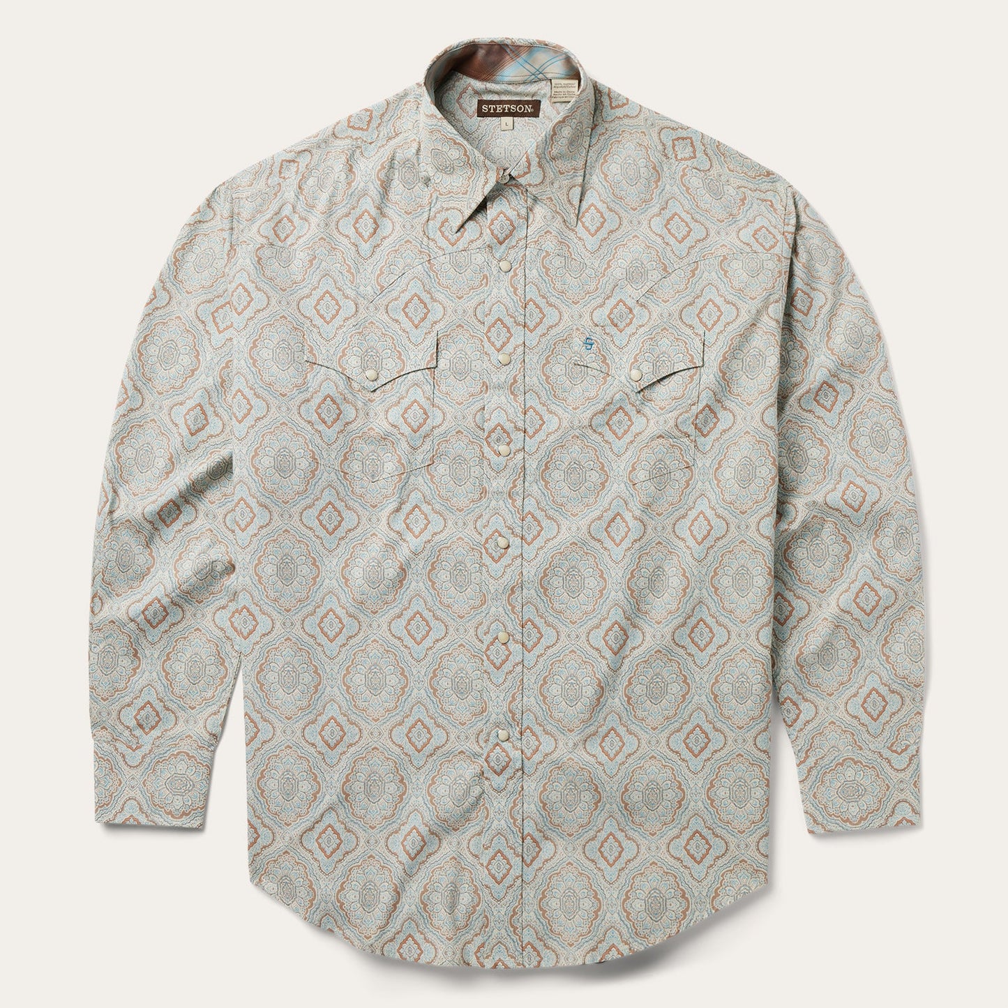 Aqua Paisley Print Western Shirt Green
