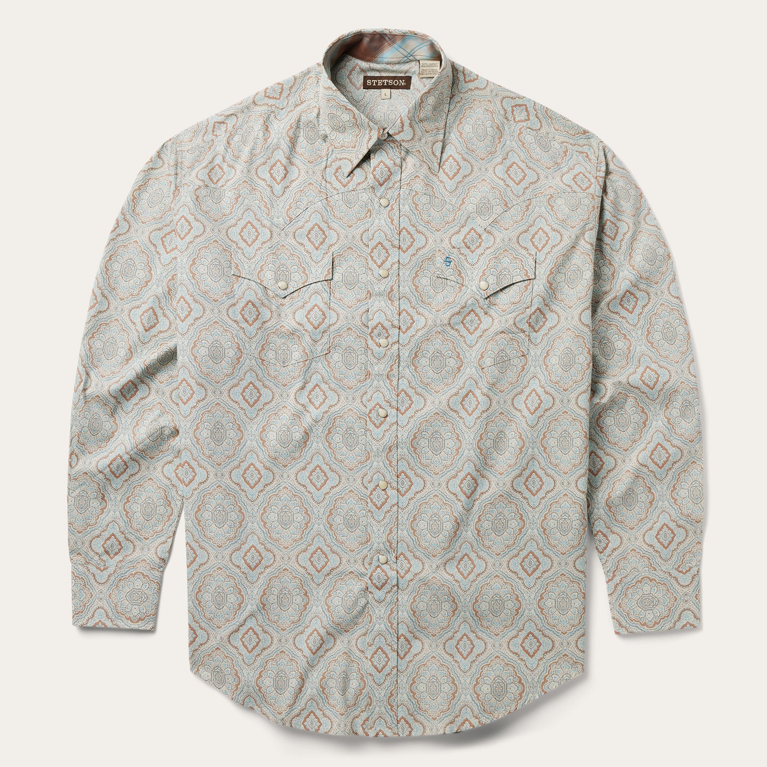 Aqua Paisley Print Western Shirt Green