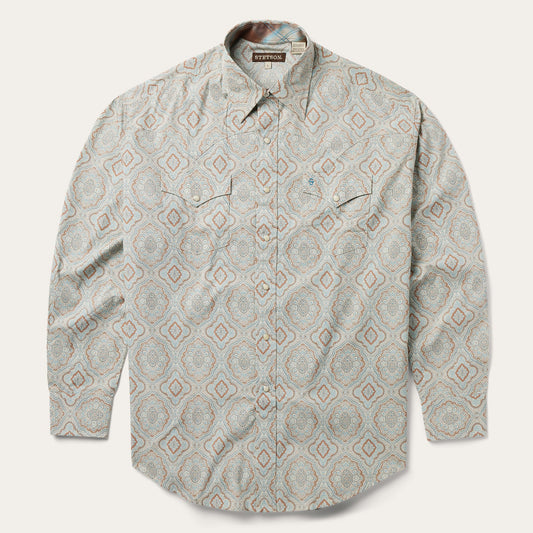 Aqua Paisley Print Western Shirt Green