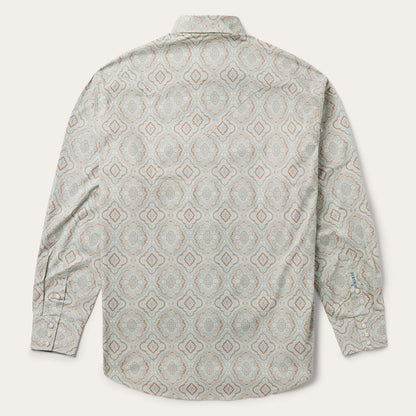 Aqua Paisley Print Western Shirt Green