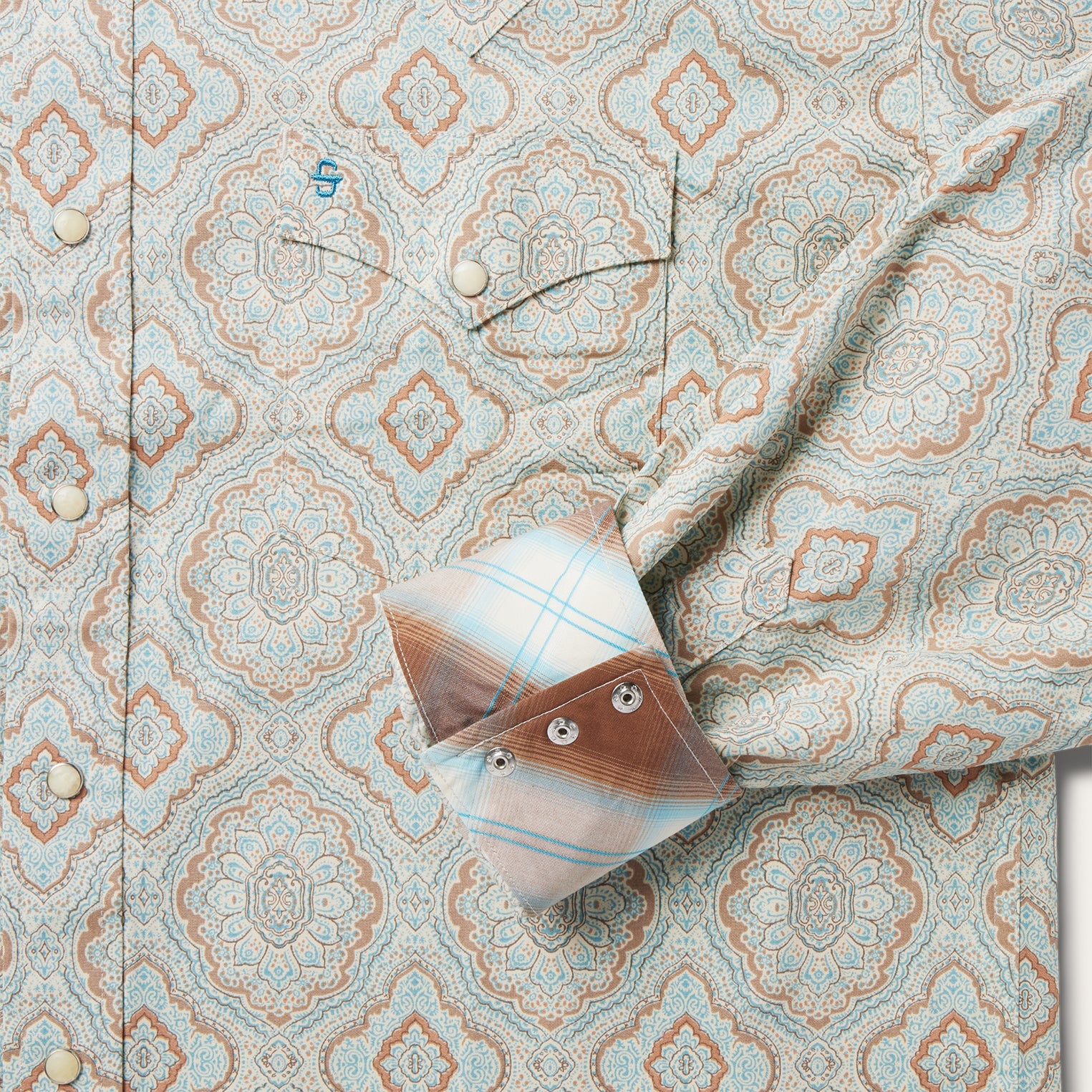 Aqua Paisley Print Western Shirt Green