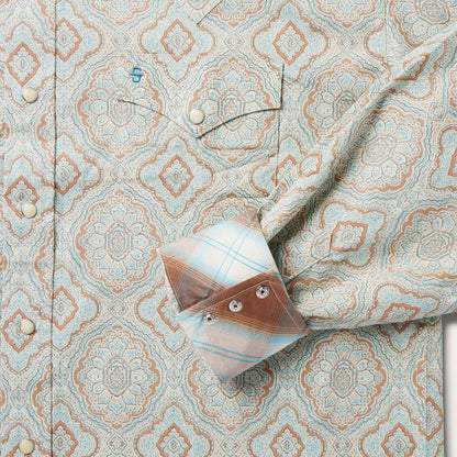 Aqua Paisley Print Western Shirt Green