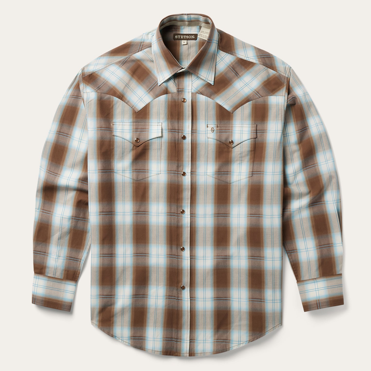 Sand Ombre Plaid Western Shirt Brown