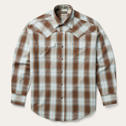 Sand Ombre Plaid Western Shirt Brown