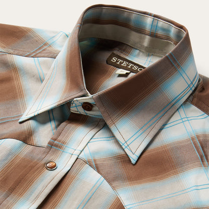 Sand Ombre Plaid Western Shirt Brown