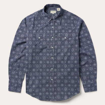 Blue Medallion Print Western Shirt Blue