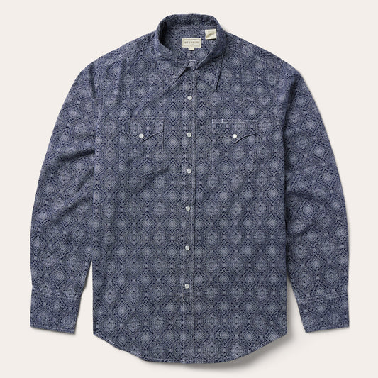 Blue Medallion Print Western Shirt Blue