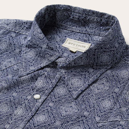 Blue Medallion Print Western Shirt Blue