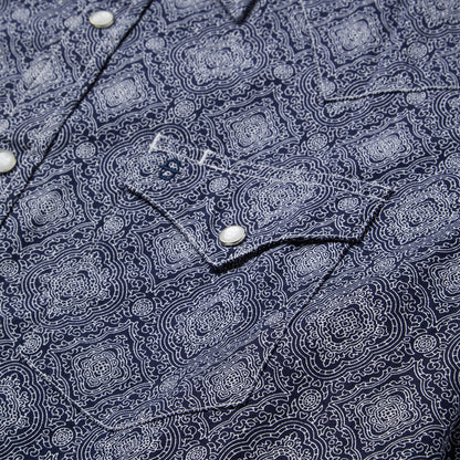Blue Medallion Print Western Shirt Blue