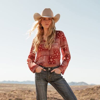 Red Bandana Patchwork Blouse Red