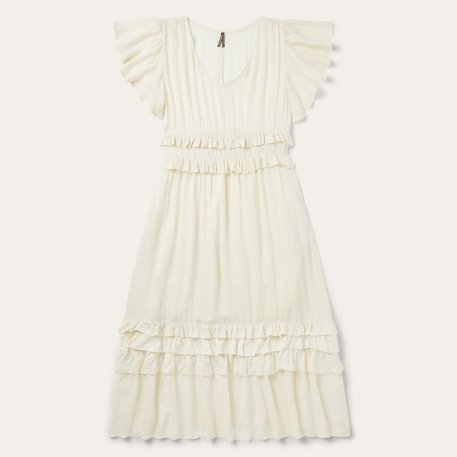 Cream Herringbone Dress White