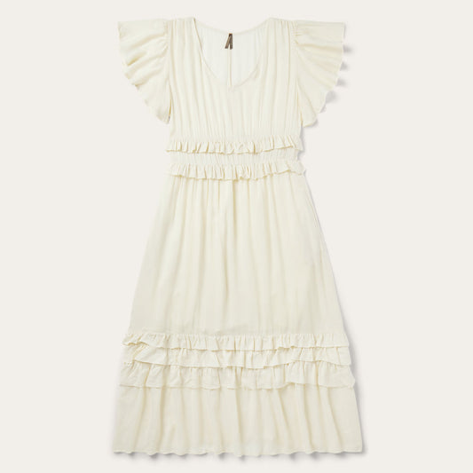 Cream Herringbone Dress White