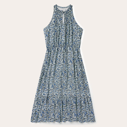 Indigo Tapestry Print Prairie Dress Blue