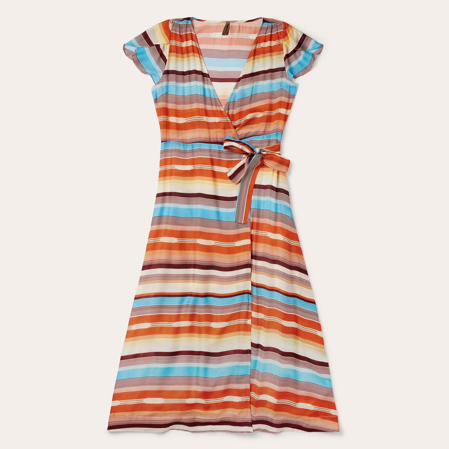 Sunset Serape Print Rayon Herringbone Wrap Front Dress Multi