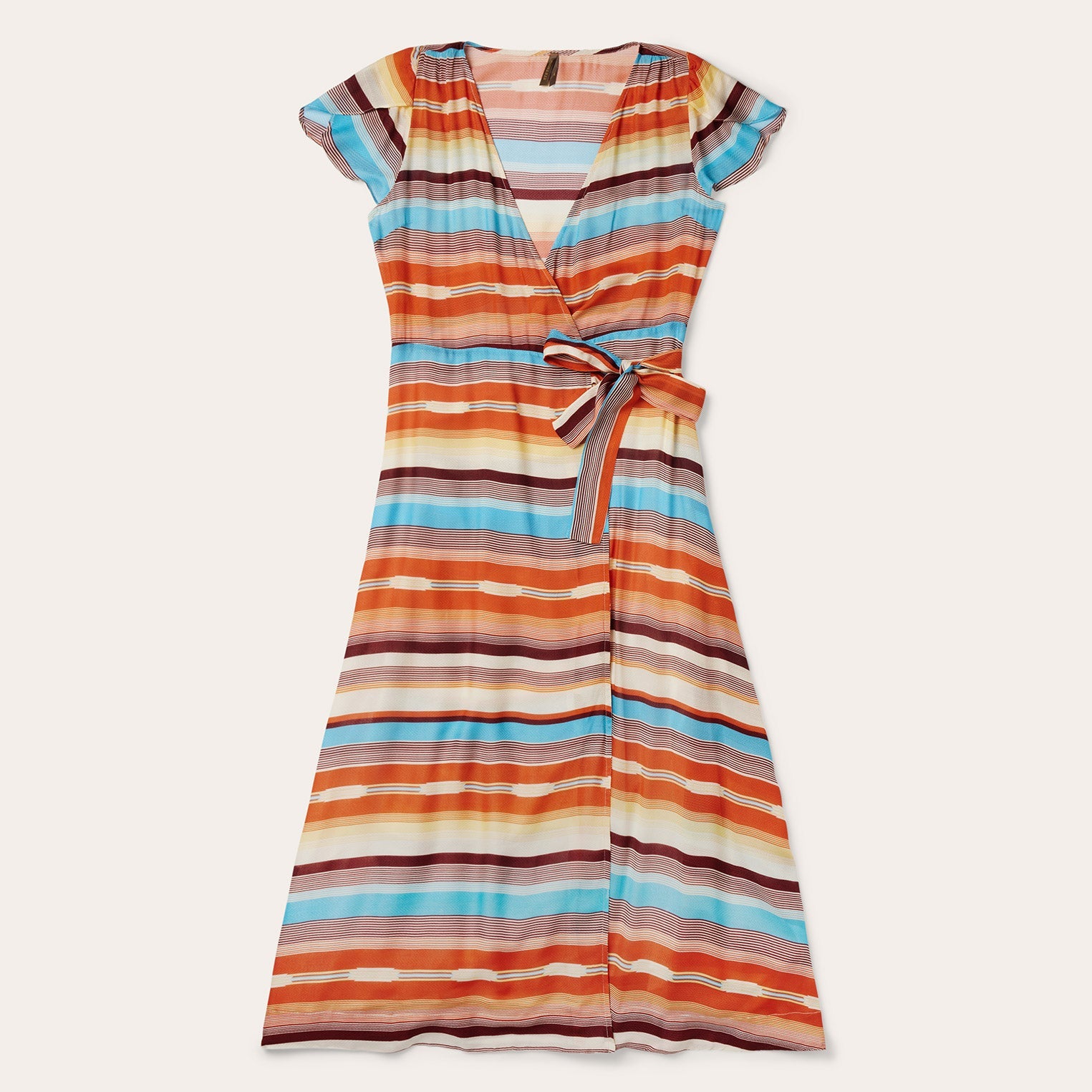 Sunset Serape Print Rayon Herringbone Wrap Front Dress Multi