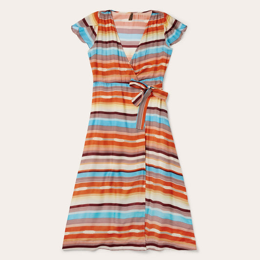 Sunset Serape Print Rayon Herringbone Wrap Front Dress Multi