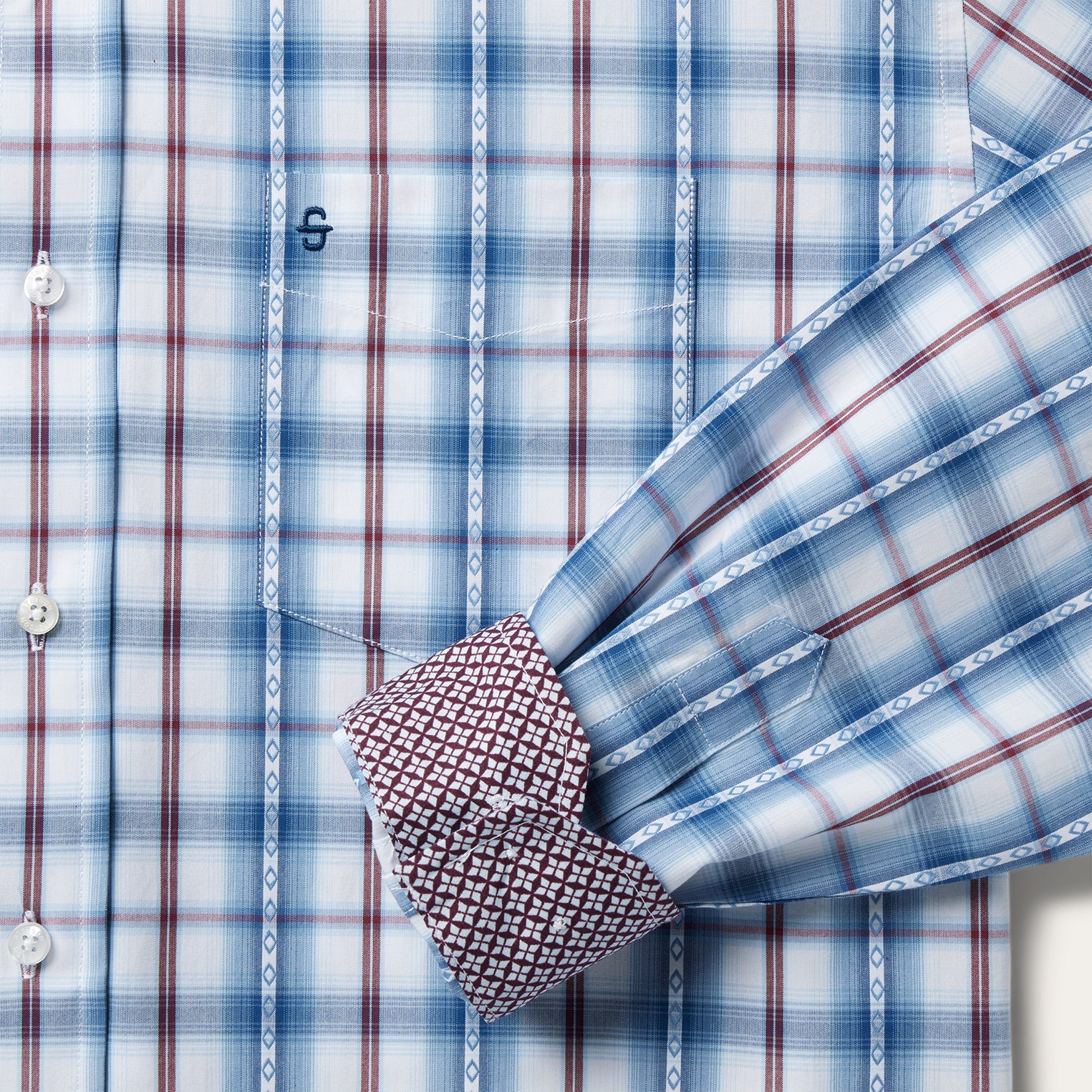 Blue Diamond Dobby Plaid Shirt Blue