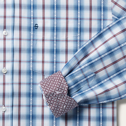 Blue Diamond Dobby Plaid Shirt Blue