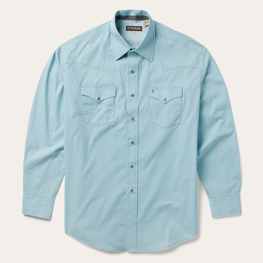 Silver Diamond Neat Print Western Shirt Blue