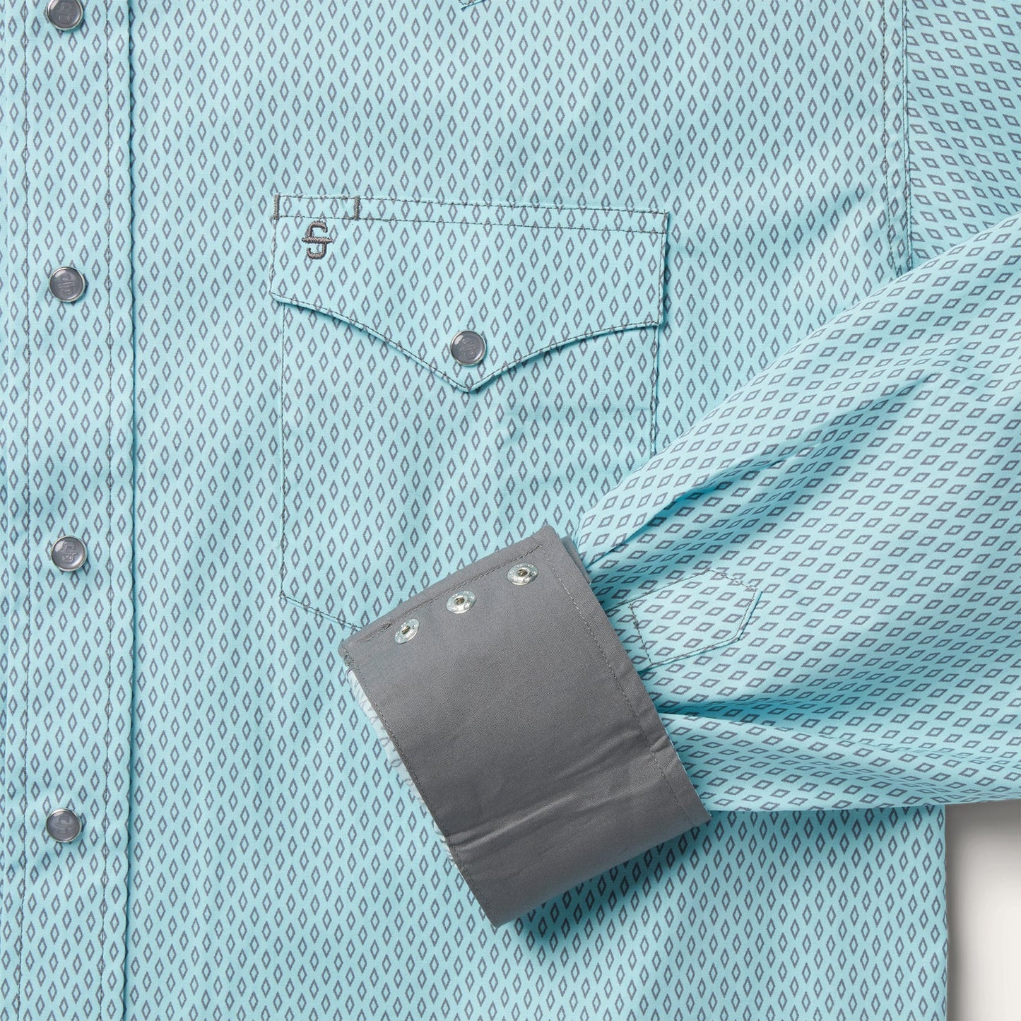 Silver Diamond Neat Print Western Shirt Blue