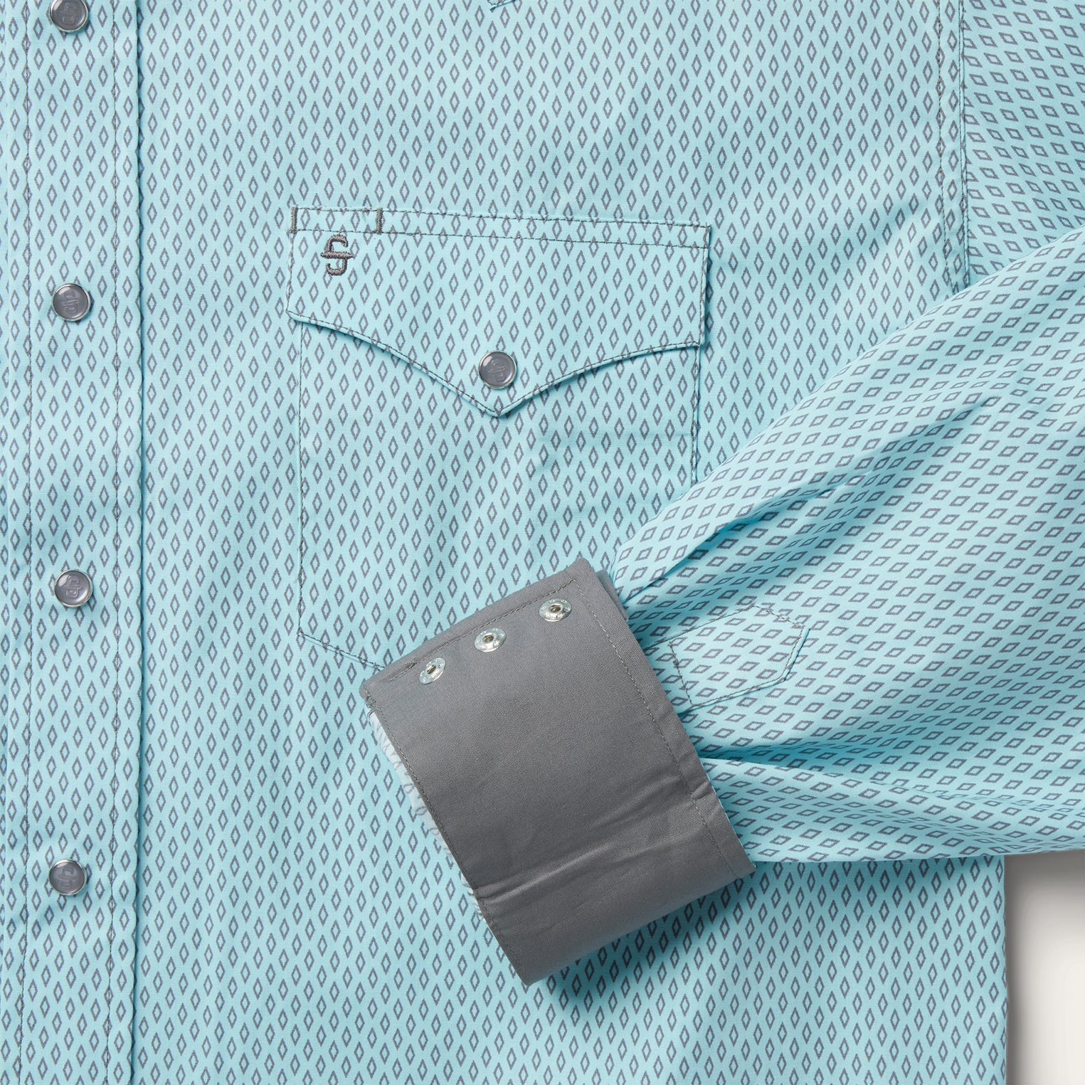 Silver Diamond Neat Print Western Shirt Blue