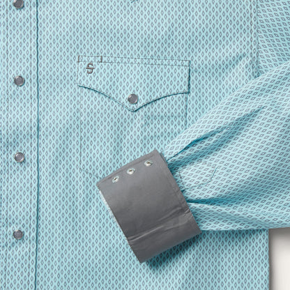Silver Diamond Neat Print Western Shirt Blue
