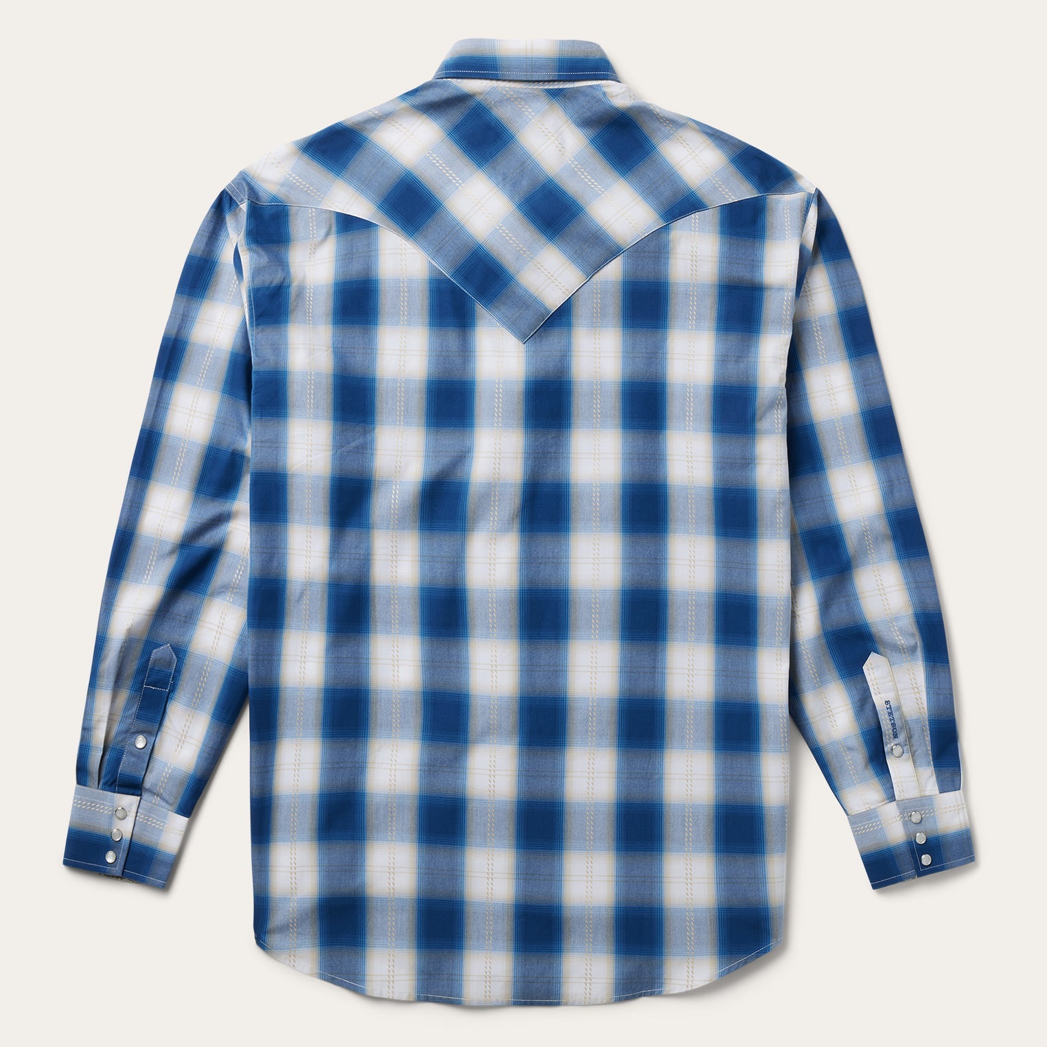 Navy Gold Ombre Plaid Western Shirt Blue
