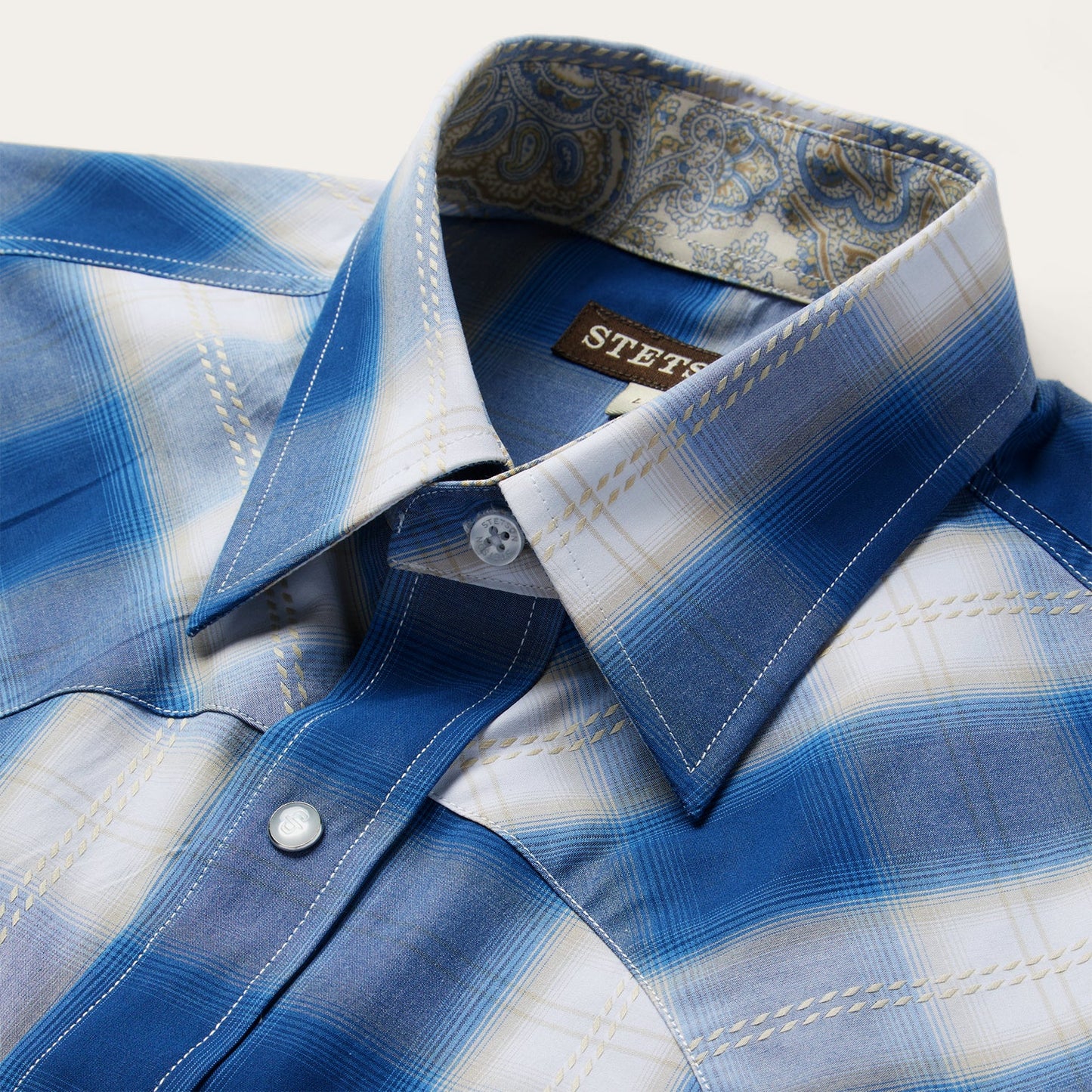 Navy Gold Ombre Plaid Western Shirt Blue